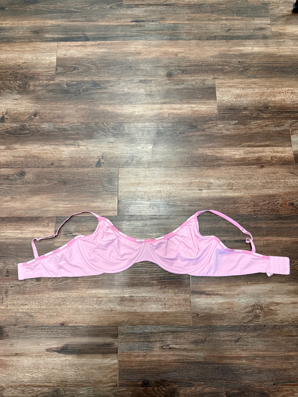 Skims Cotton Pink Underwire Scoop Bra with Branded Straps Pink and White Logo